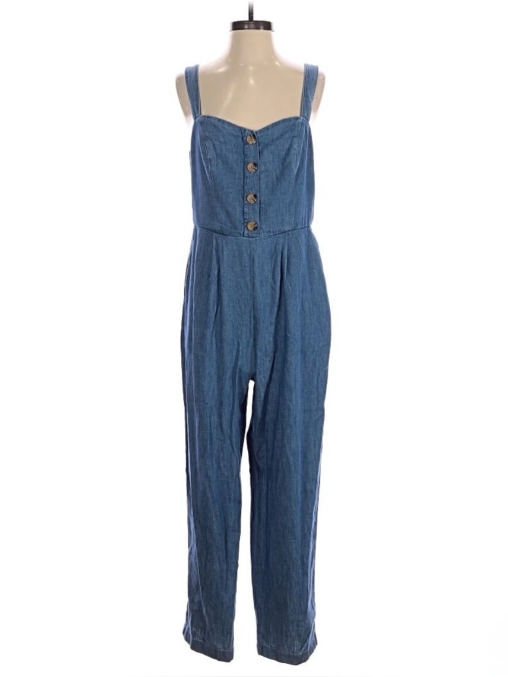 Old Navy Blue Linen Blend Button Front Cami Jumpsuit Size: Large